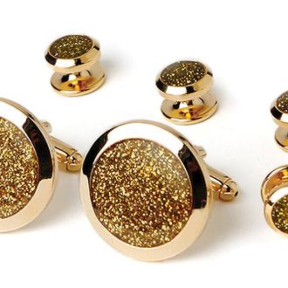 Fools Gold Dust / 21mm Links & 11mm Studs/Gold background /Gold Formal Set - Picture 1 of 1